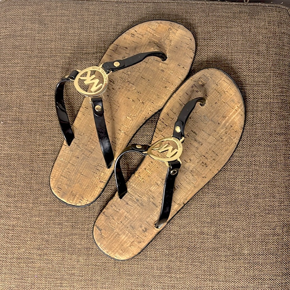 Michael Kors Mk Charm Jelly PVC Flip Flop Womens Sandal Black Size 6 New Box
